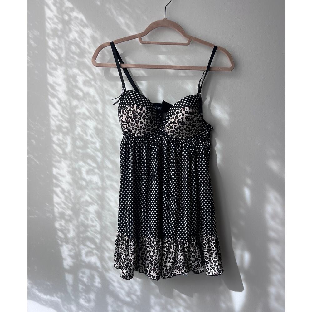 Y2K Vintage Leopard Animal Print Polka Dot Babydoll Top Size Medium
